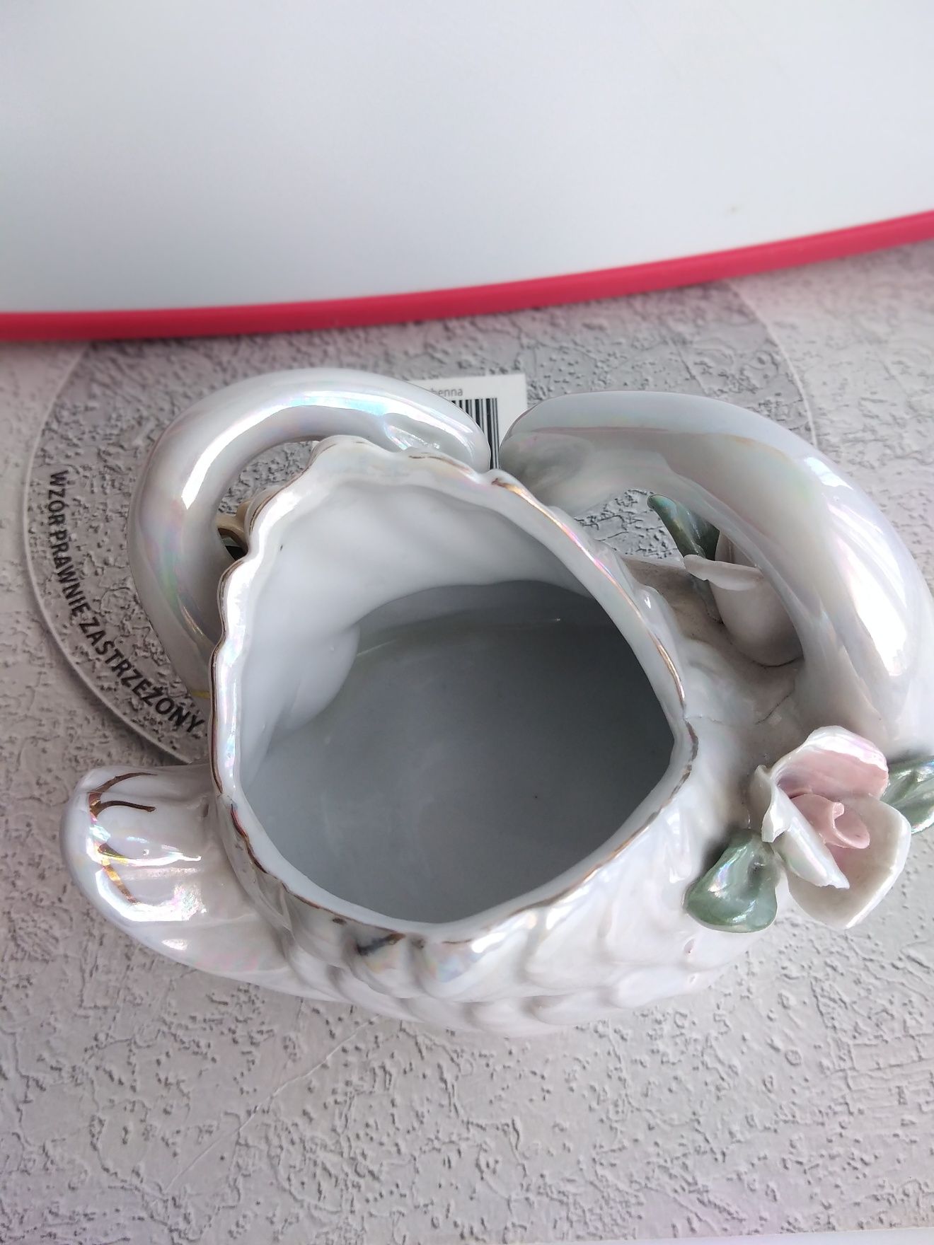 Piękny koszyczek ceramiczny para łabędzi. Vintage.