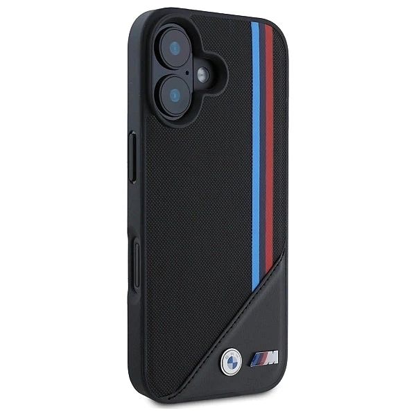 Etui BMW M Meshed Tricolor Stripes MagSafe na iPhone 16 - czarne