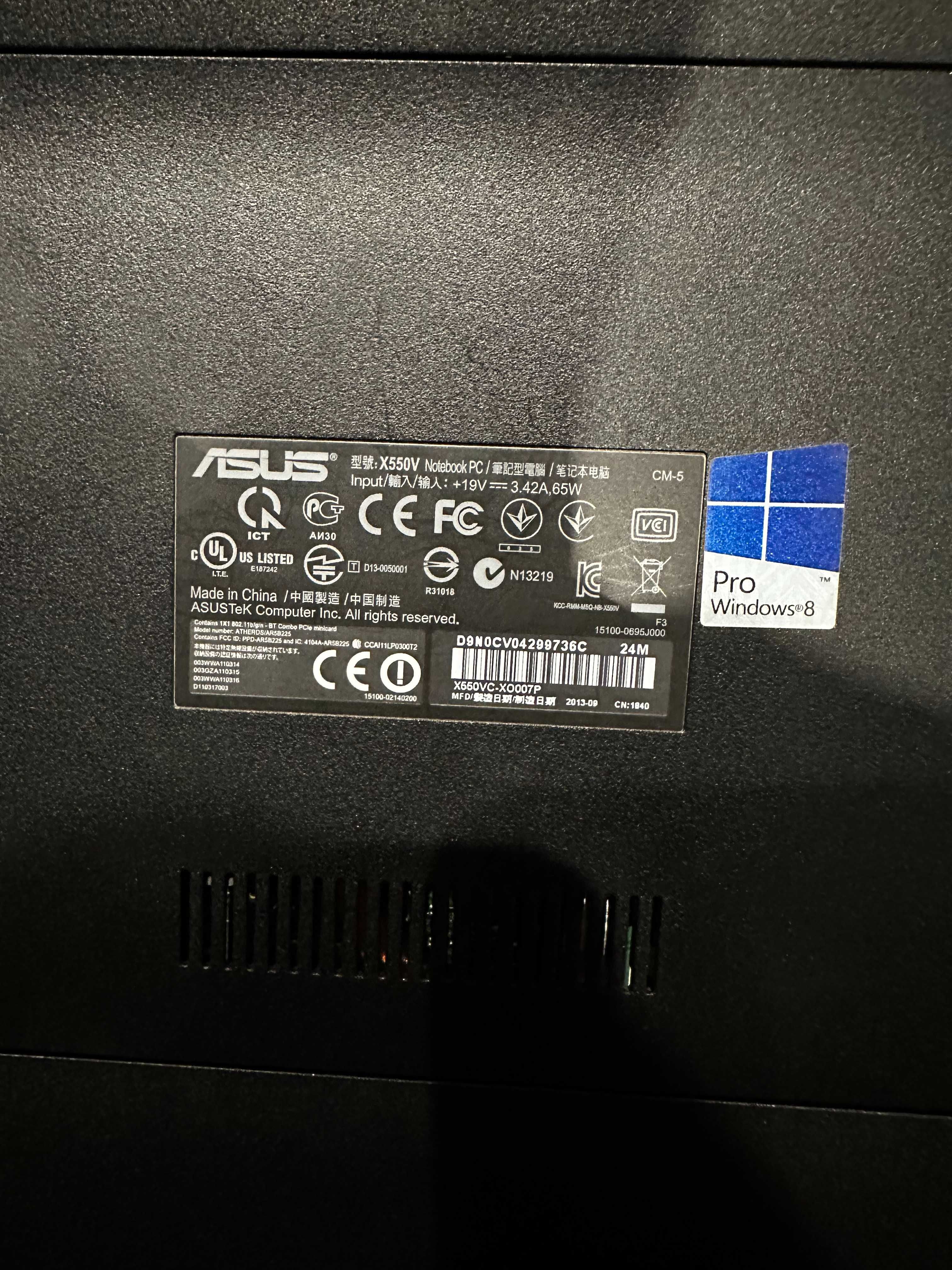 Laptop Asus X550VC 15,6" intel core i5, windows 10 pro, ssd, 8GB ram