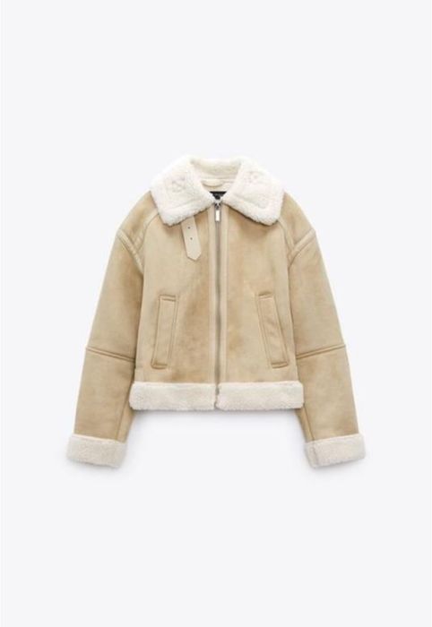 Дубленка Zara авиатор светлая бежевая