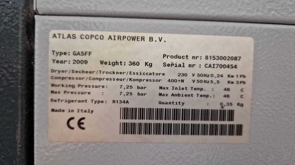 Kompresor śrubowy Atlas Copco GA5 FF