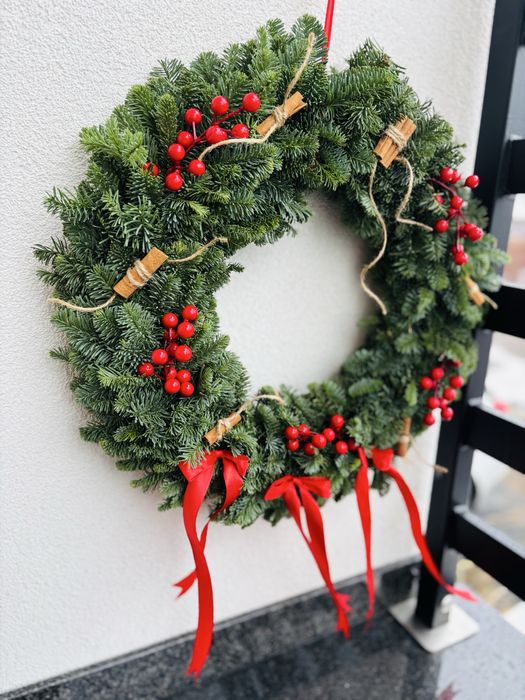 Duży wianek/wieniec na drzwi pachnący świętami jodła żywa  55 cm