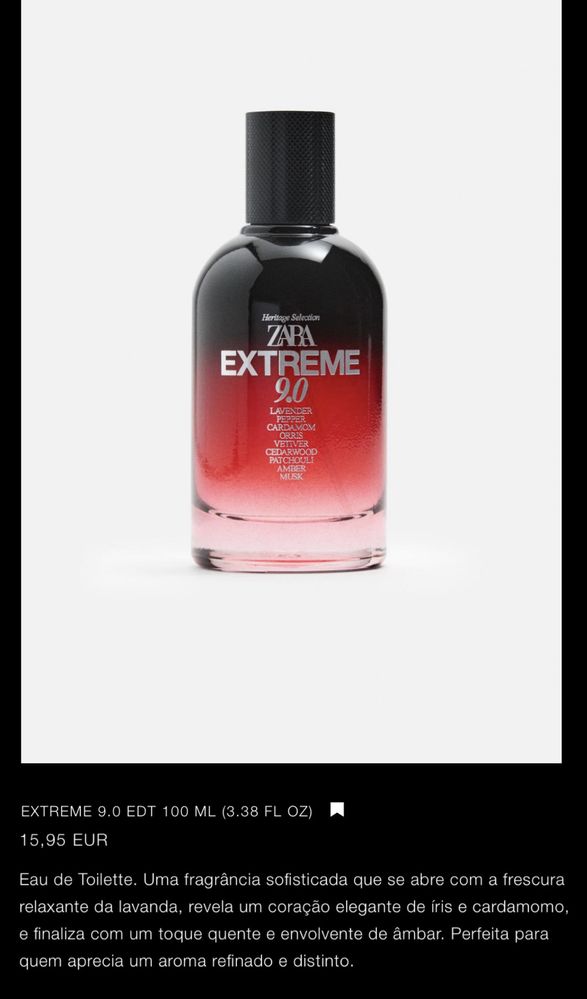 EXTREME 9.0 EDT 100 ML Zara NOVO