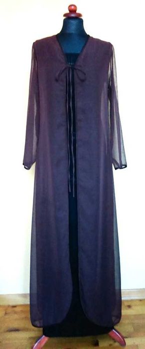 Wieczorowy szyfonowy płaszcz brąz mgiełka sylwester wesele vintage M