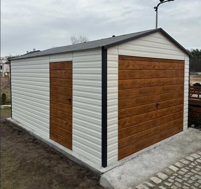 Garaż blaszany wzmocniony ocynkowany drewnopodobny 6x6