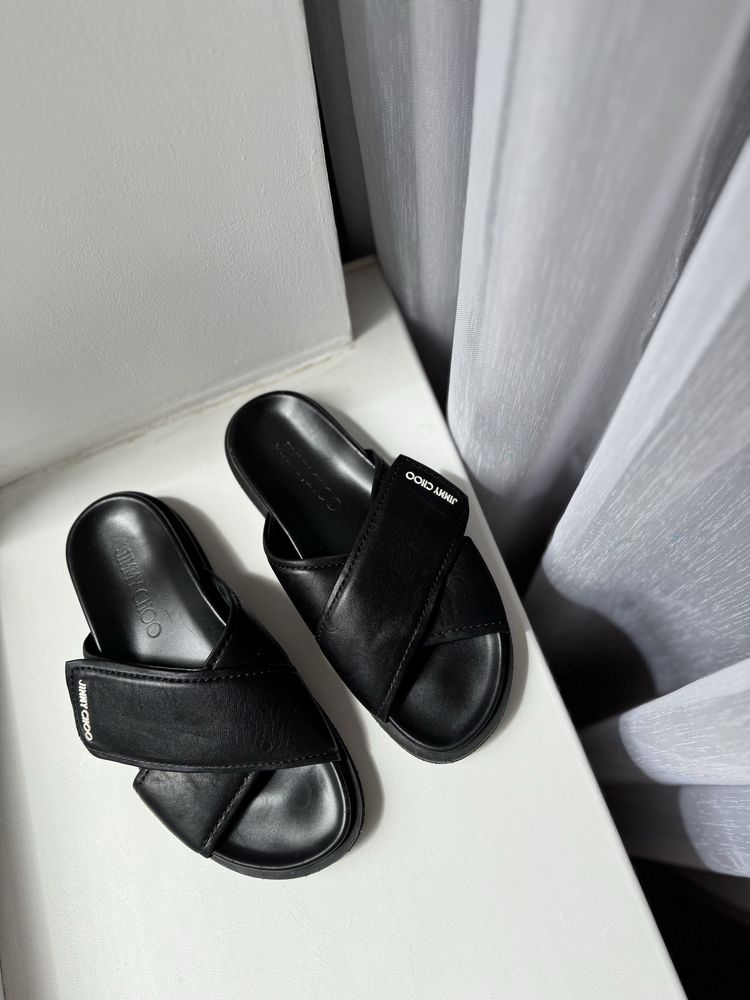 Тапки jimmy choo black leather joel slide sandals
