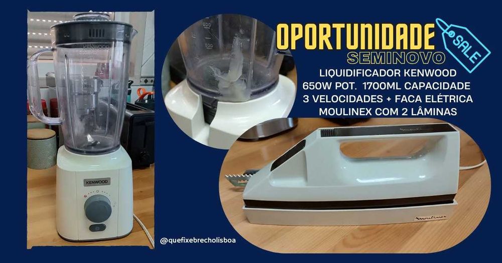 Liquidificador Kenwood 650W Pot. Copo 1700ml + Faca elétrica Moulinex.