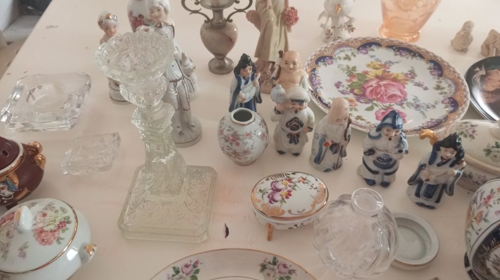 Peças cerca de 50 decorativas antigas porcelana, cristal, marmore