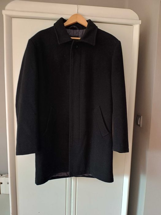 czarny jesienny zimowy elegancki welniany kaszmirowy płaszcz męski 38M