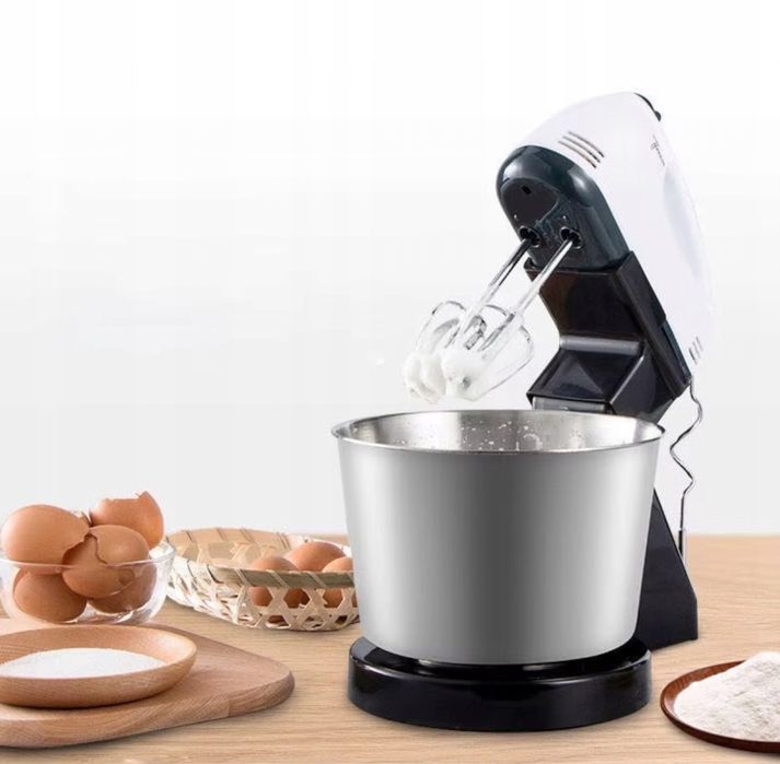 Mikser Ręczny Robot Kuchenny Z Misą Stojakiem 4 Końcówki 7 Biegów Nowy