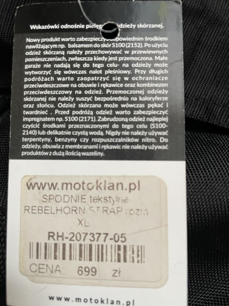 Spodnie na motor r. XL nowe z metka