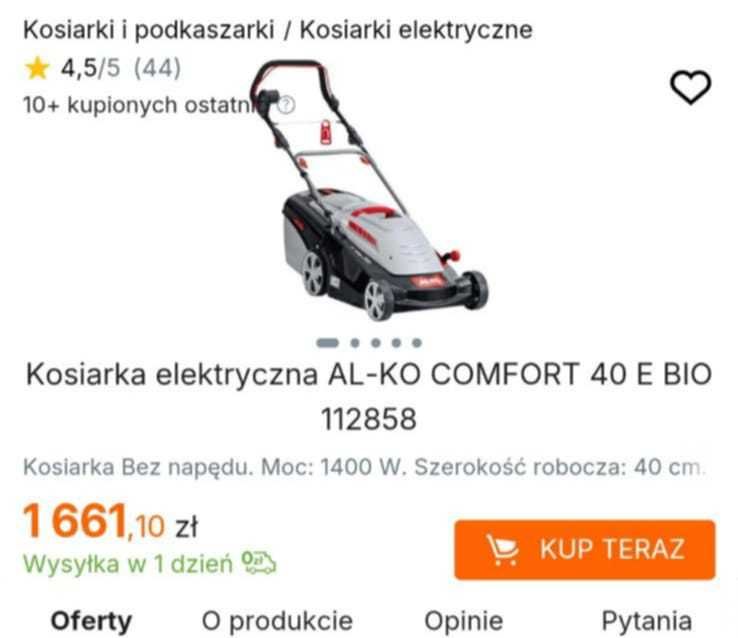 Kosiarka ELEKTRYCZNA ALKO COMFORT 40E z Mulczerem + Kosz Moc 1.4KW
