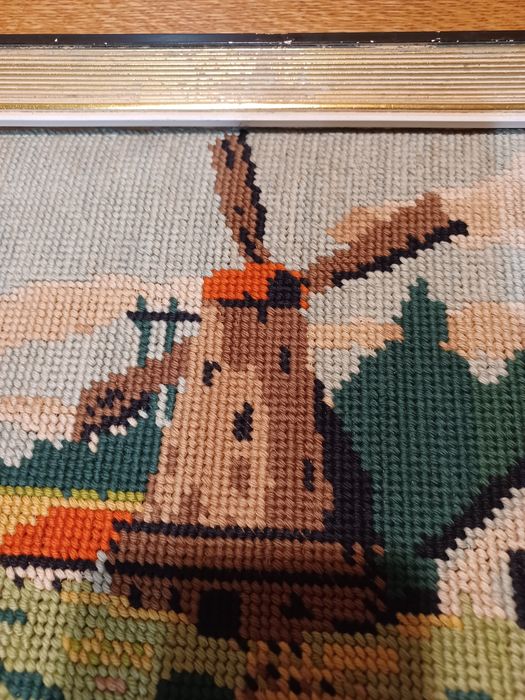 Obraz wyszywany w ramie drewnianej krajobraz natura kolorowy