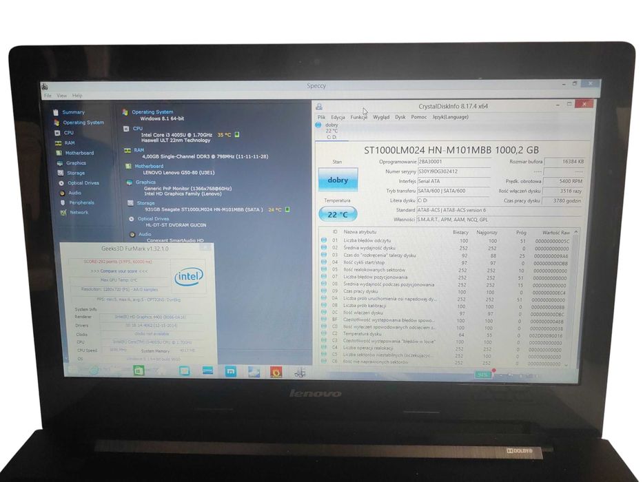 Laptop lenovo g50-80 i3-4005u 4gb/1tb intel hd graph. Win8.1 ładowarka