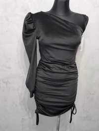 Nowa czarna sukienka welurowa z ściągaczami