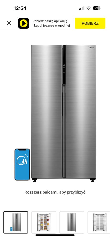Lodówka MIDEA Side by Side 460L NOWA  wi-fi