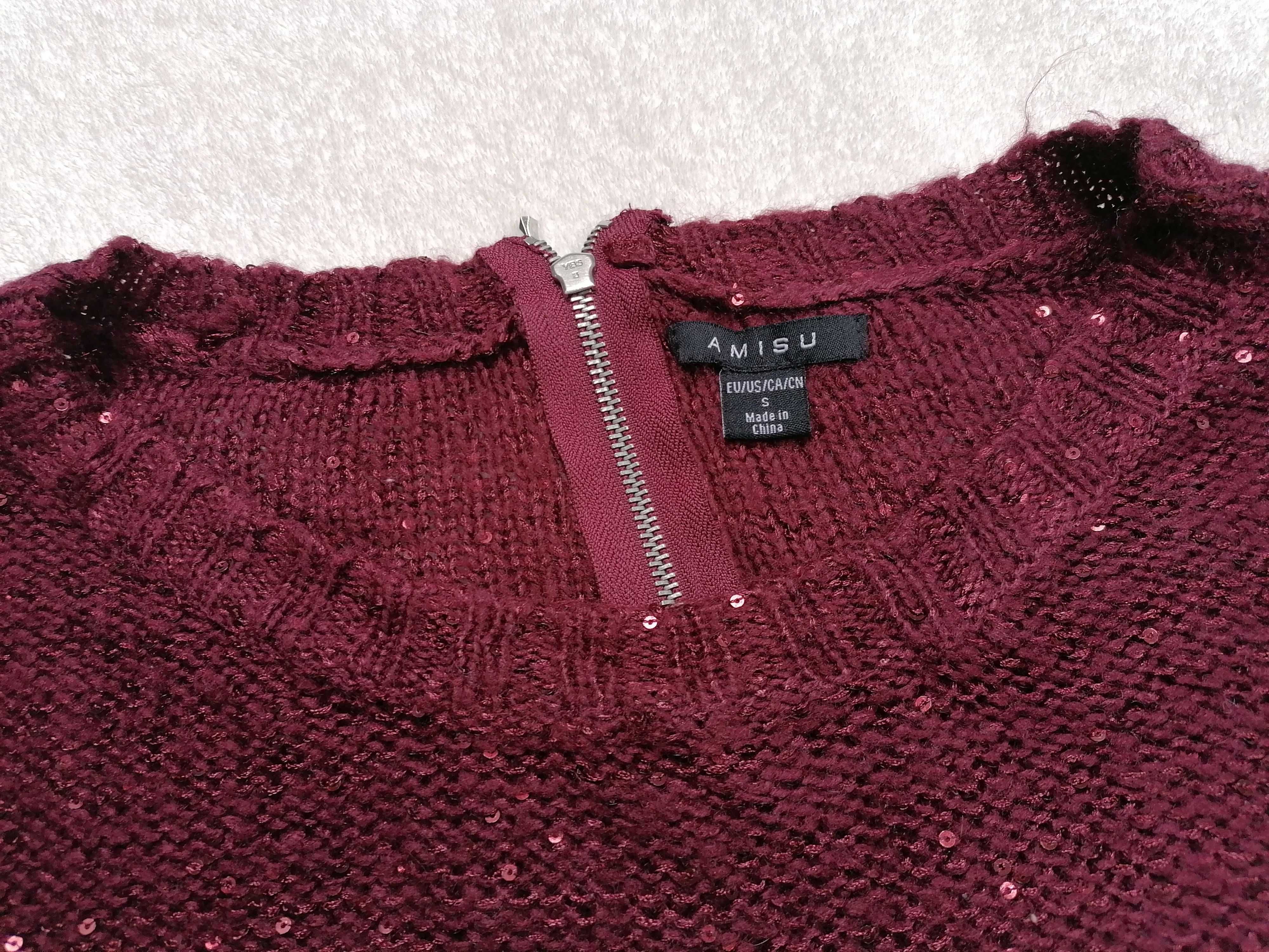 Sweter bordo cekiny Amisu - New Yorker rozmiar S