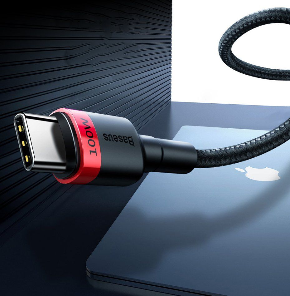 nylonowy mocny kabel przewód usb-c pd 100w 20v 5a 2m czarny