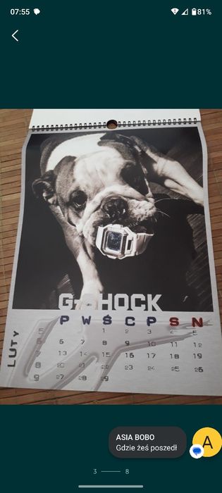 Kalendarz Casio G Shock.