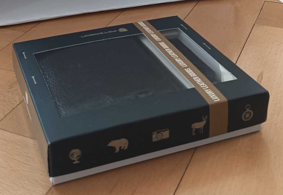 Nowy portfel męski ze skóry naturalnej Peterson+brelok i pudełko.