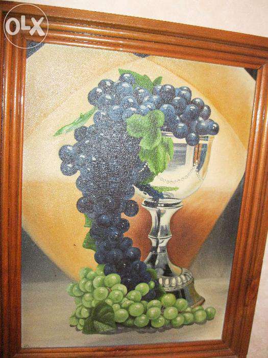 Картина холст,масло "Виноград в серебряной чаше"