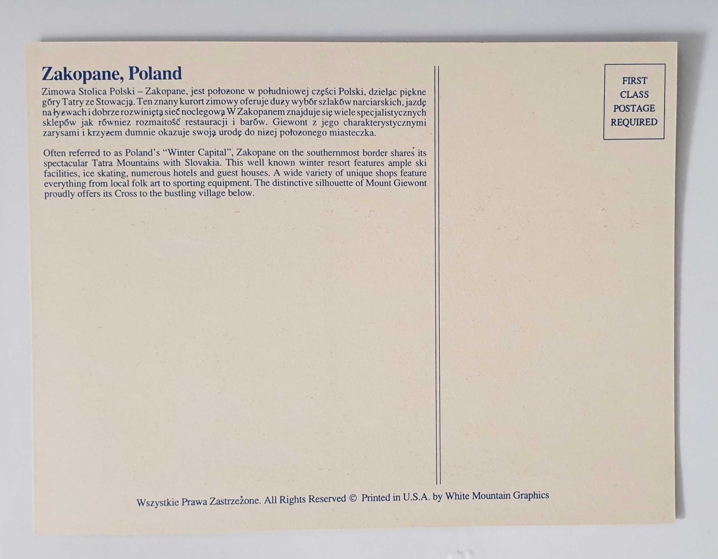 Zakopane – karta pocztowa USA lata 80-90. XX w.