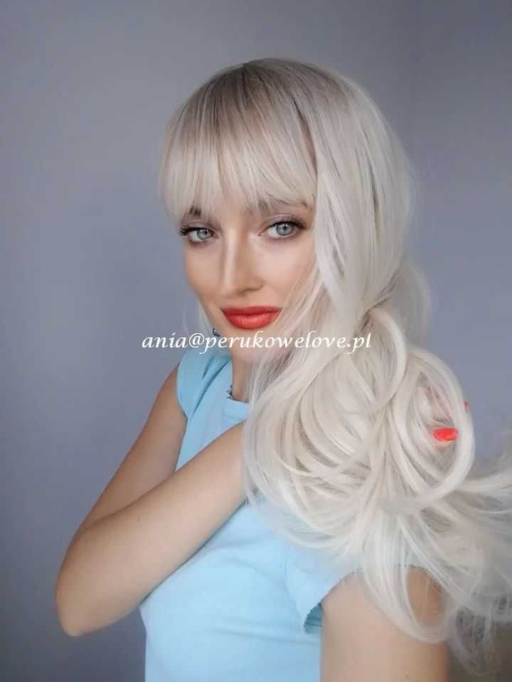 Peruka platynowy BLOND z grzywką włosy jak naturalne peruki damskie