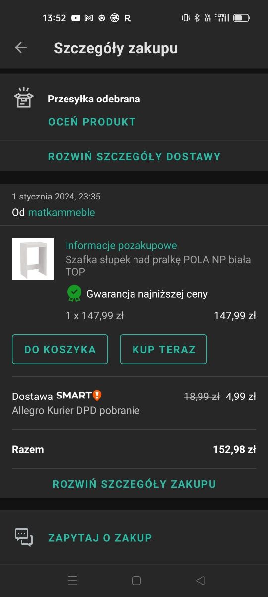 Szafka / półka / blat / słupek na pralkę 60cm.