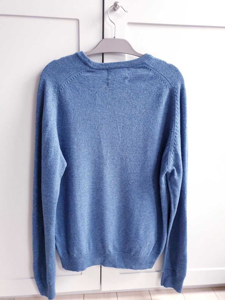 Niebieski sweter wełniany 100% wełna M&S L męski