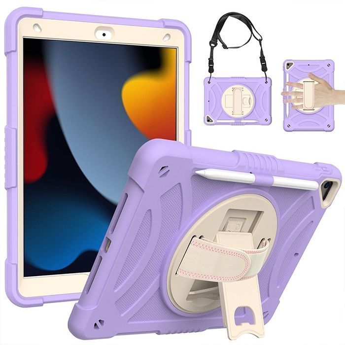 Etui do iPad 9/8/7 10.2" z Podstawką i Paskiem na Ramię Fioletowe