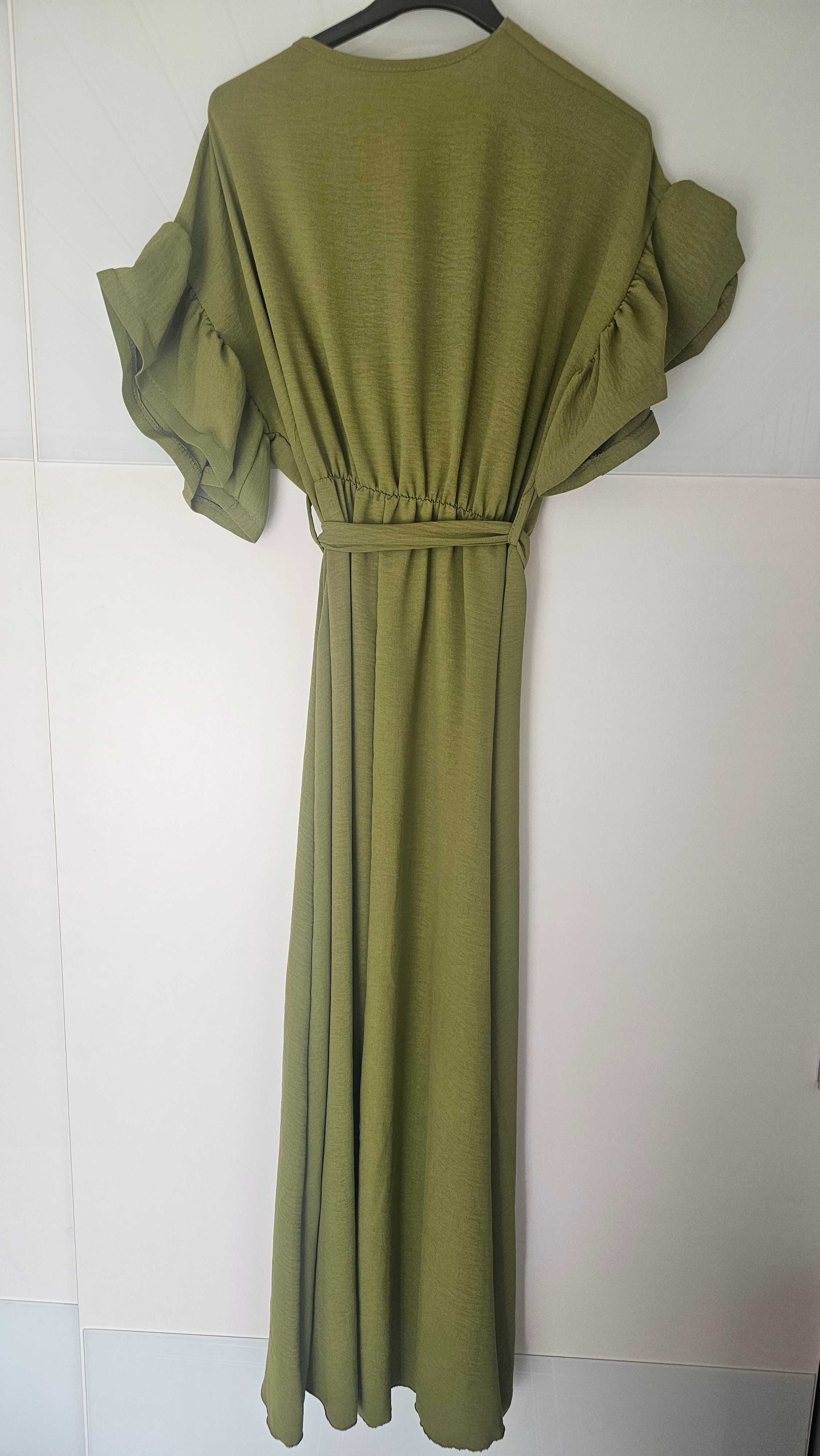 Sukienka maxi dluga zgnita zielen/ jabluszko rozmiar S-XL