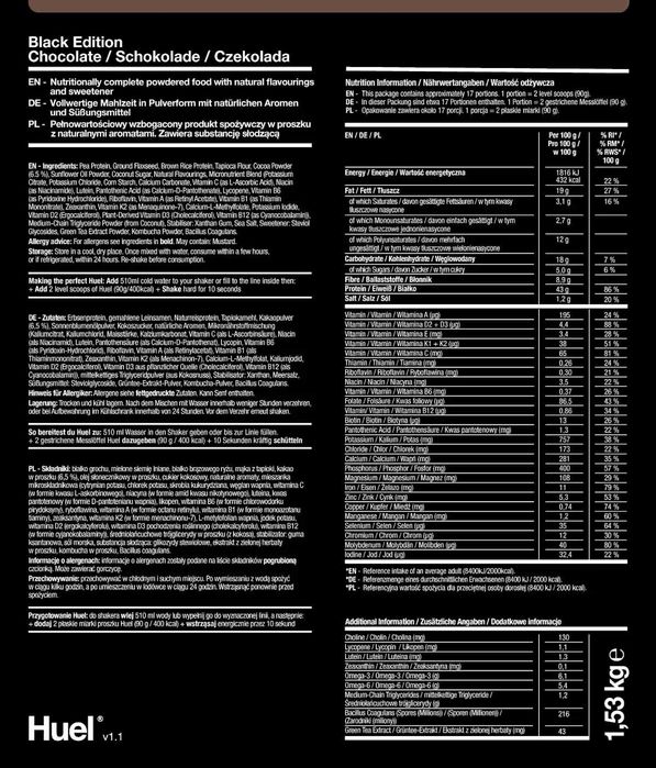 Zbilansowane jedzenie Huel Black Edition Czekolada + Gratis Miarka
