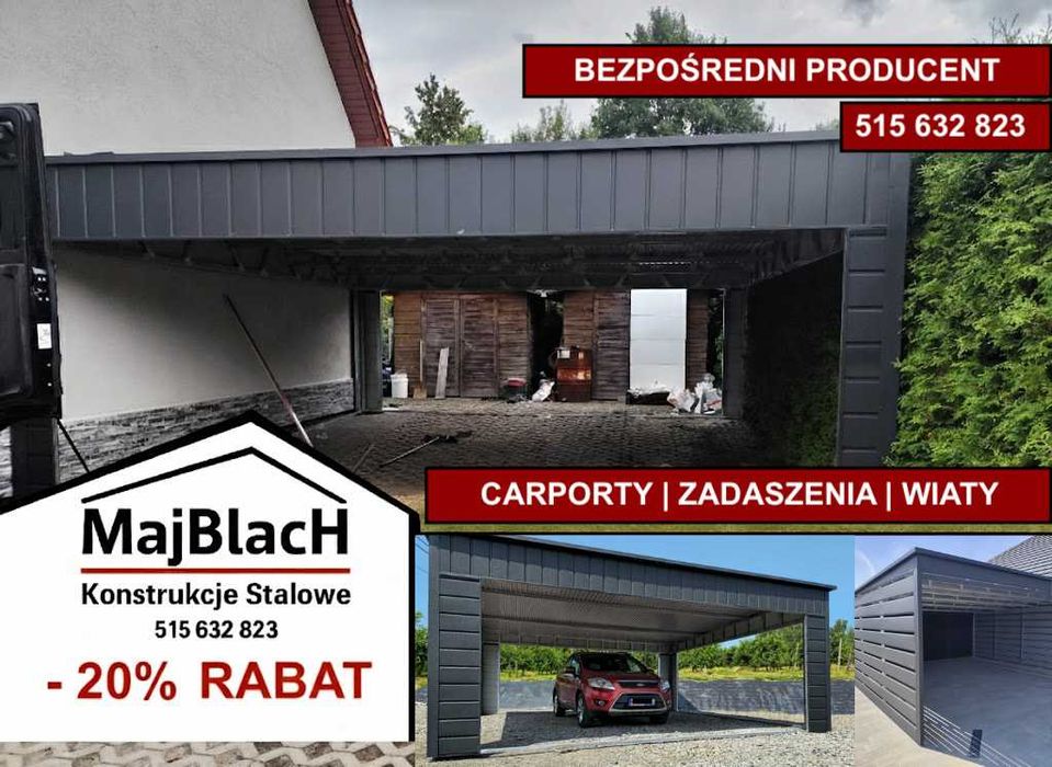 WIATA Otwarta  / ALTANA /CAROPORT na pojazd / ZADASZENIE   Maj-Blach