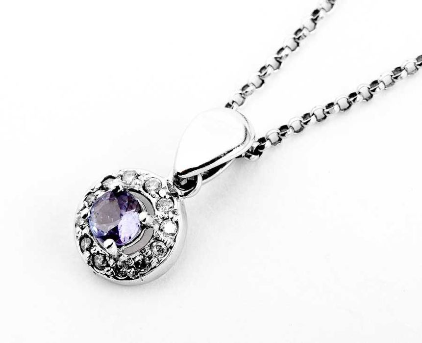 Włoski Złoty Naszyjnik - 18K - 2,72g - TANZANIT I DIAMENTY - Kraków