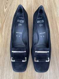 Туфли женские чёрные замшевые Ara квадратный носок каблук 25 см