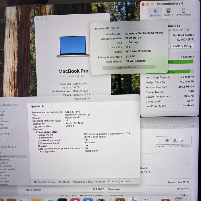 MacBook Pro 14 2021 silver M1 Pro 16Gb 1Tb 140c FullBox
