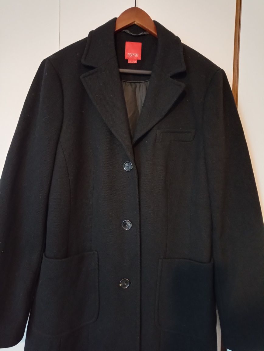 ESPRIT Płaszcz zimowy czarny XL 42 wełniany długi