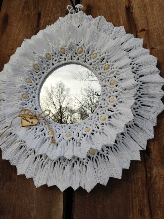 Duża ręcznie wykonana podwójna mandala z lustrem w stylu Boho
