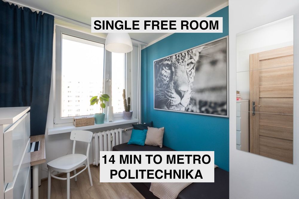 Pokój wolny od zaraz 14 MIN DO METRO POLITECHNIKA obok siłownia plener