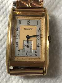 Stary szwajcarski zegarek Technos z lat 1920, banan, stan idealny
