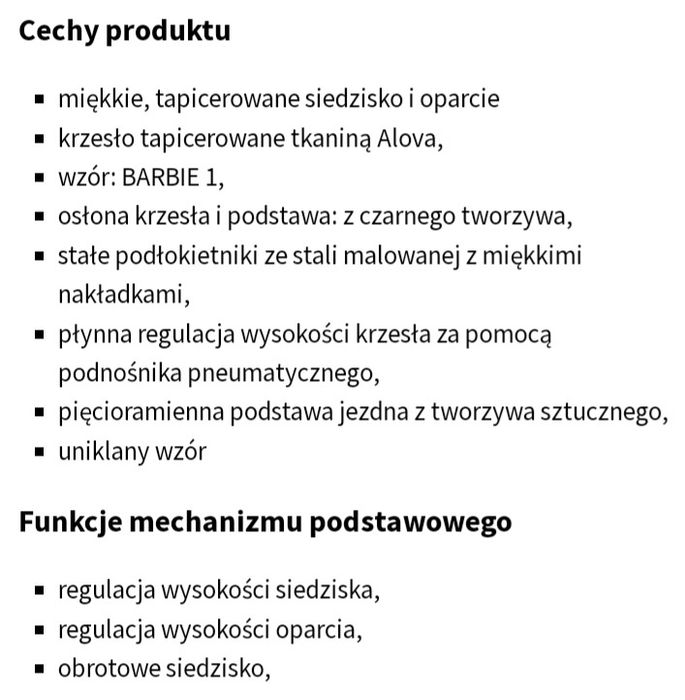 % % Krzesło do biurka BARBIE