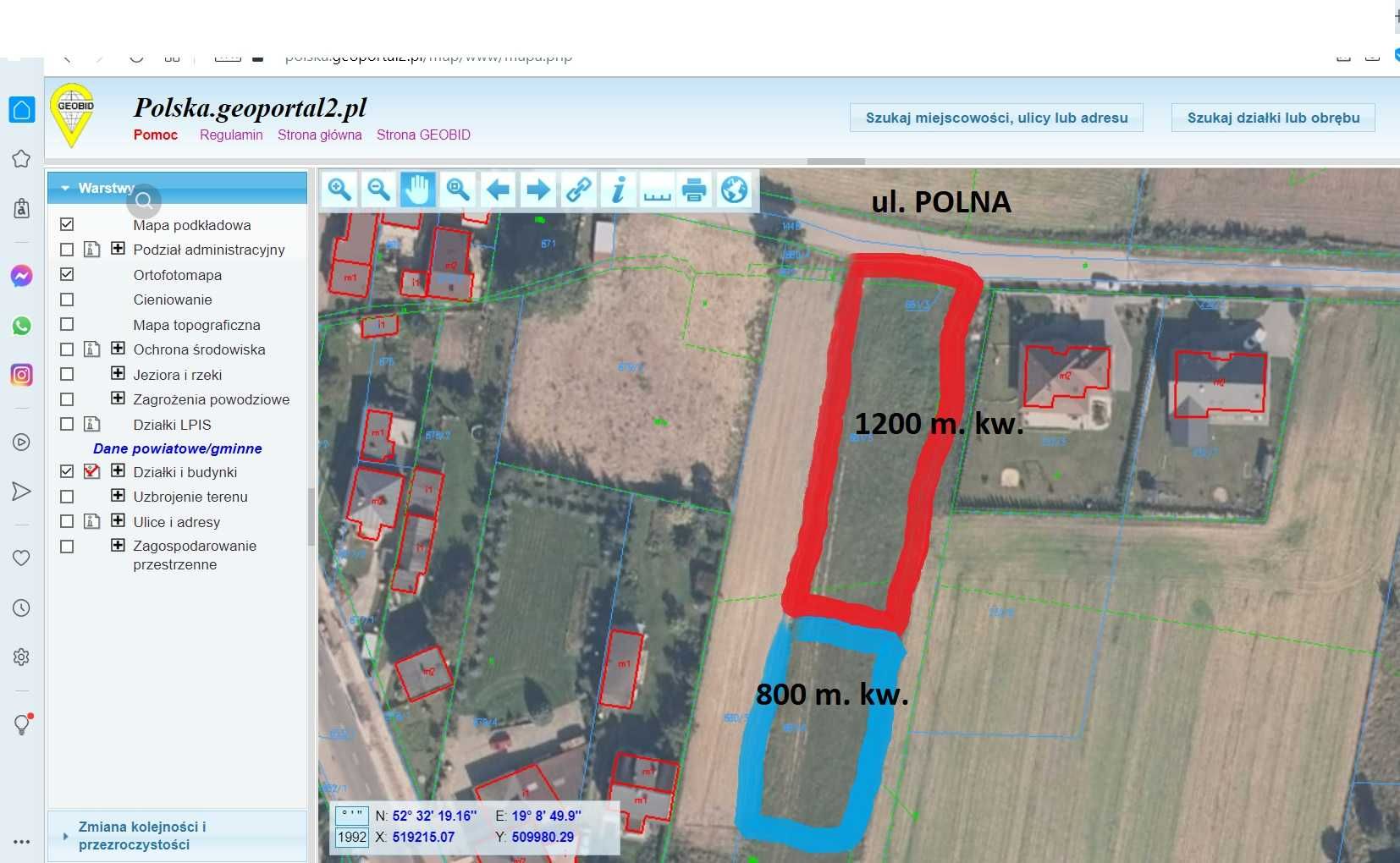 Działka budowlana Kowal 1200 m. kw.