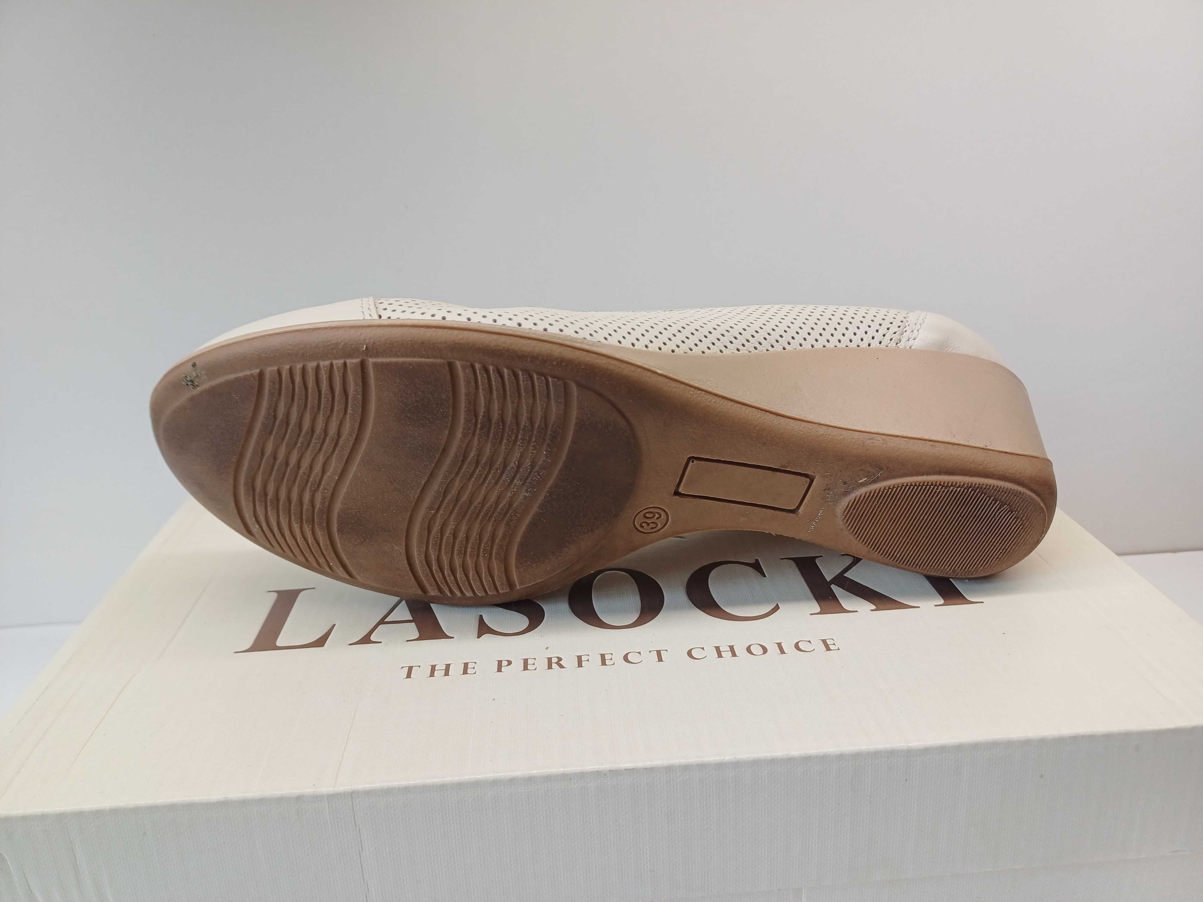 LASOCKI buty damskie czółenka r. 39 skóra _ BEŻ _ koturn