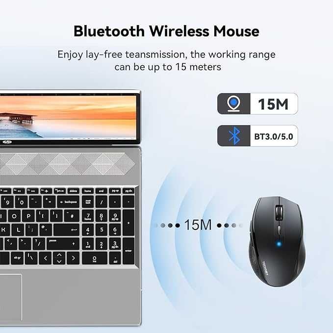 TECKNET Mysz Bluetooth, bezprzewodowa 3200DPI, 6 poziomów DPI