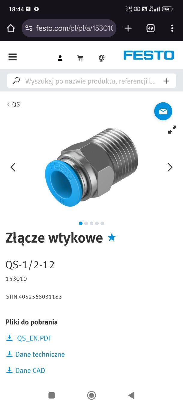 Festo qs-1/2-12 złącze wtykowe złączka prosta
