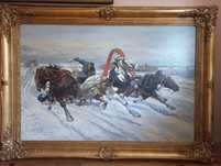 PIETRUSZEW 1914, Trojka, 144x106 cm GIGANT stary obraz antyk malarstwo