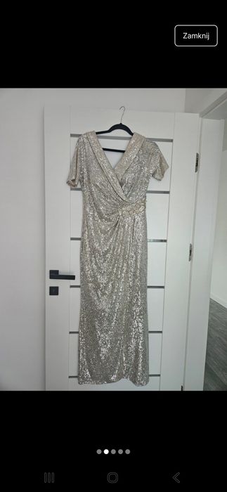 Sukienka suknia cekiny srebrna 44