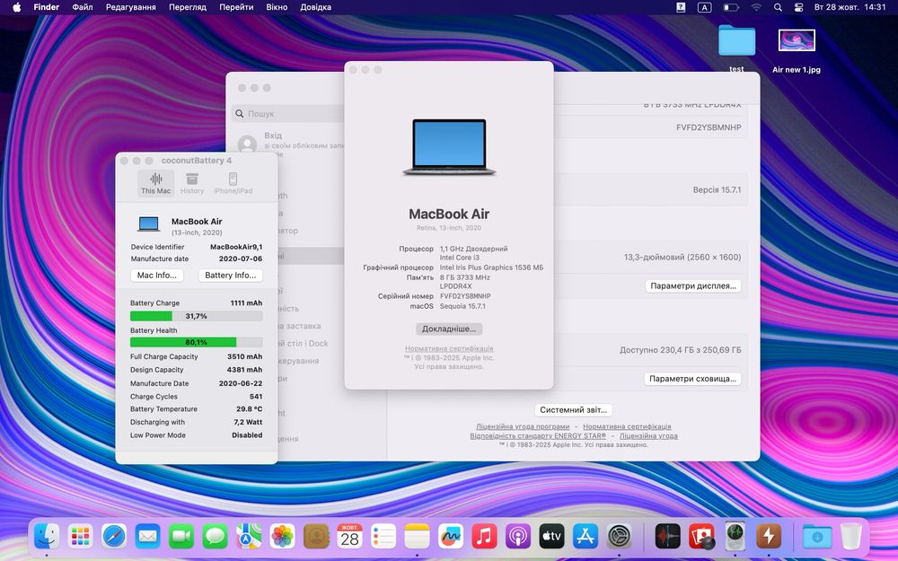 Ноутбук MacBook Air 13” 2020 i3 8ОЗУ 256GB SSD стан  9/10 #81793