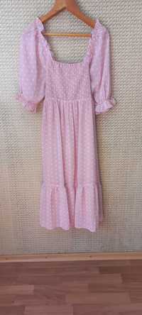 Рожева сукня максі / плаття в горошок