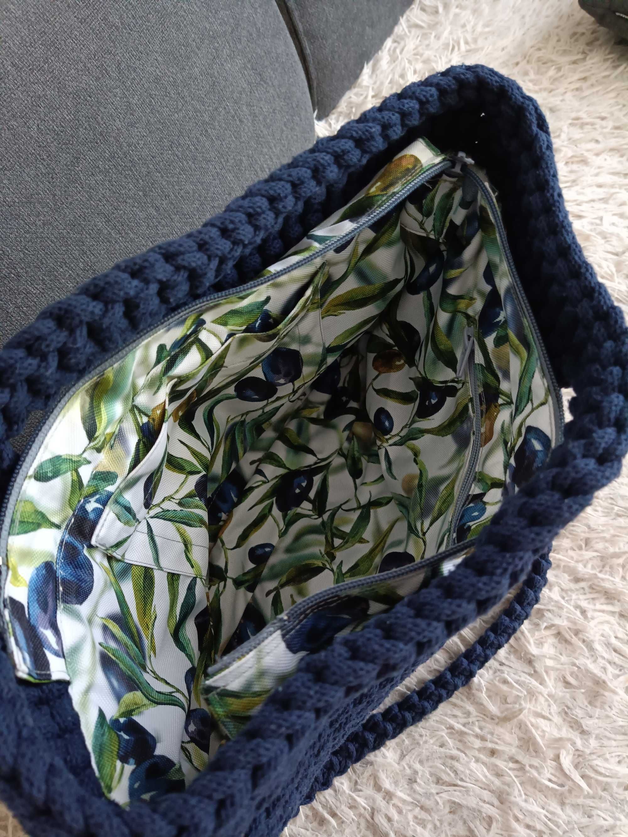 Nowa ręcznie robiona granatowa torebka/torba damska handmade